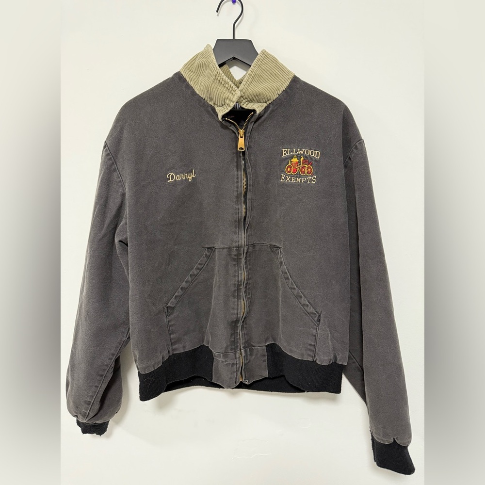 King Louie Embroidered Work Jacket - Gray with Tan Collar
